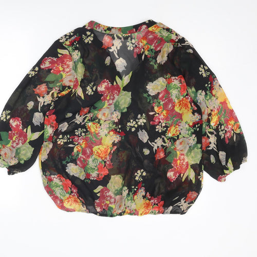 Wallis Womens Black Floral Polyester Basic Blouse Size M V-Neck