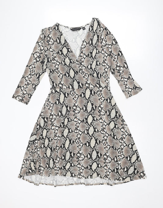 Dorothy Perkins Womens Beige Animal Print Viscose A-Line Size 10 V-Neck Pullover - Snakeskin Pattern