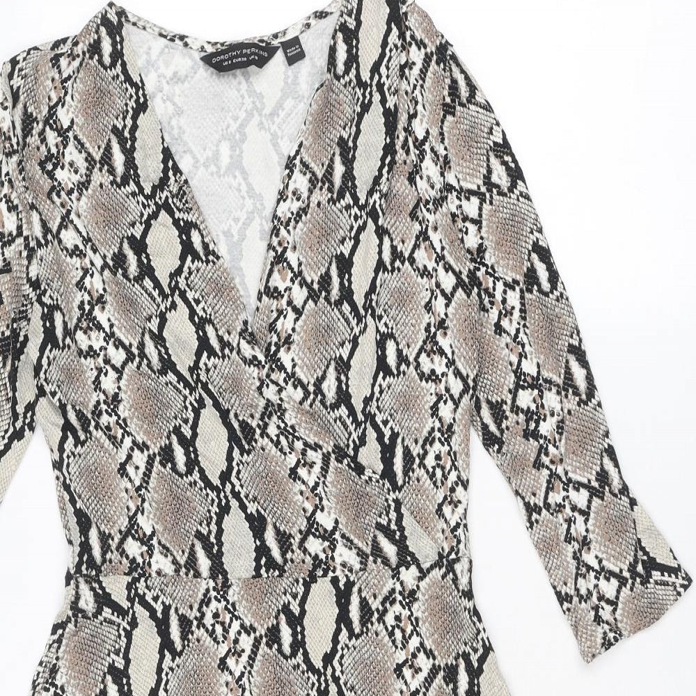 Dorothy Perkins Womens Beige Animal Print Viscose A-Line Size 10 V-Neck Pullover - Snakeskin Pattern