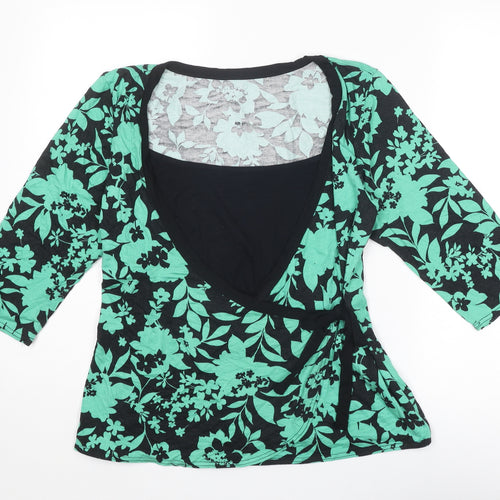 Wardrobe Womens Green Floral Viscose Wrap Blouse Size 14 Scoop Neck