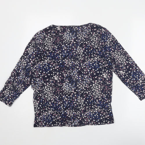 Maine Womens Blue Geometric Cotton Basic T-Shirt Size 14 Round Neck - Star Pattern