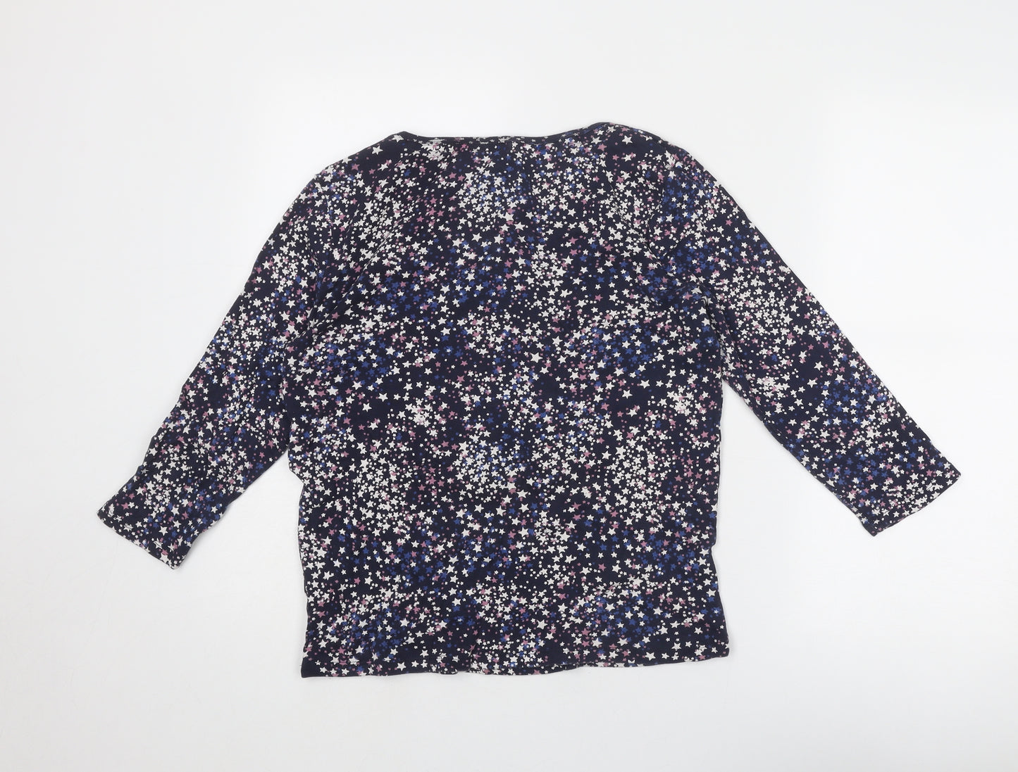 Maine Womens Blue Geometric Cotton Basic T-Shirt Size 14 Round Neck - Star Pattern