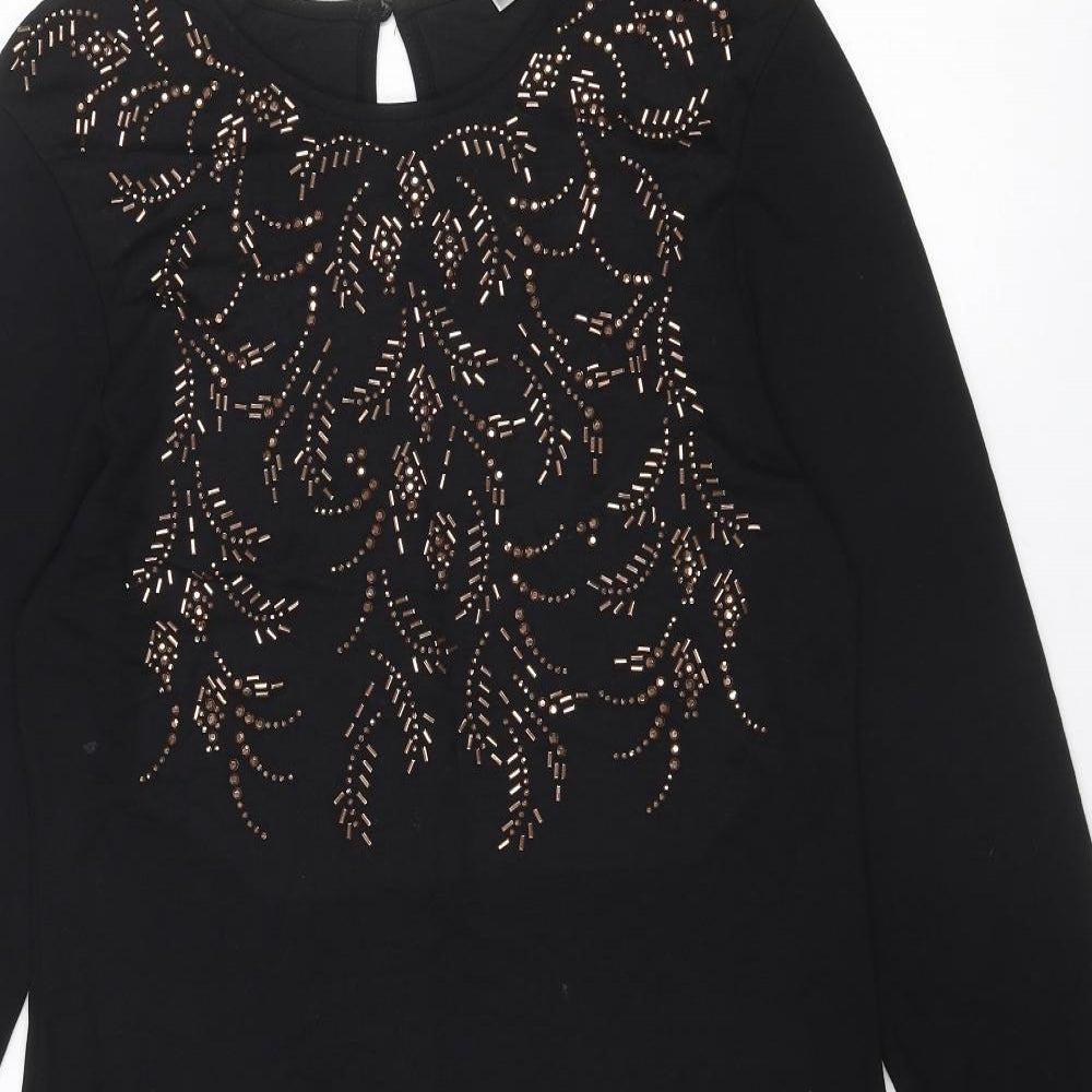 Fransa Womens Black Polyester A-Line Size XL Round Neck Button