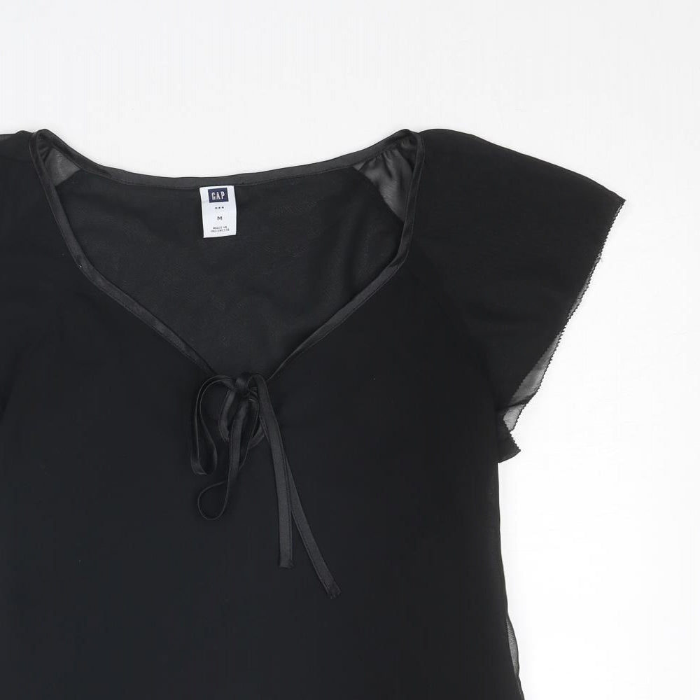 Gap Womens Black Polyester Basic Blouse Size M V-Neck