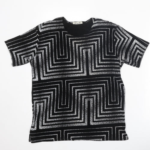 Scardi Womens Black Geometric Polyester Basic T-Shirt Size M Round Neck - Size M-L