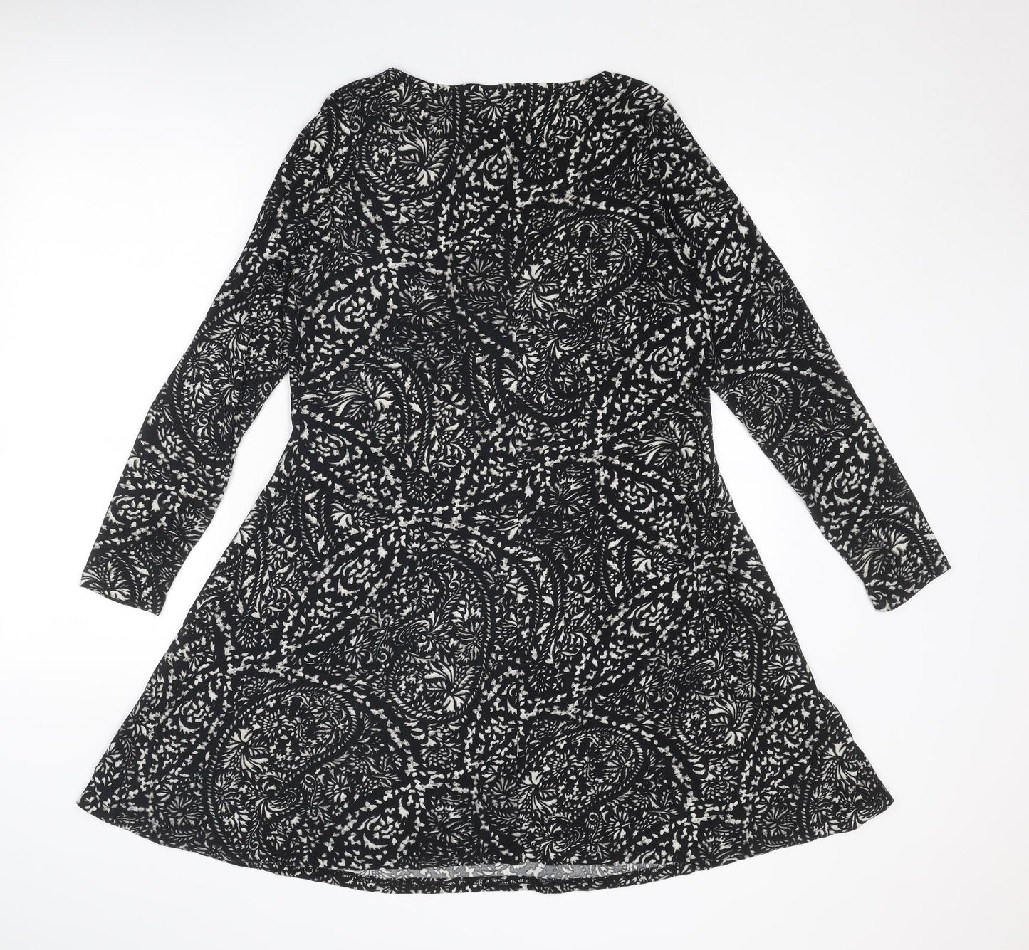 Diva Feva Womens Black Geometric Polyester Jumper Dress Size 12 Round Neck Pullover
