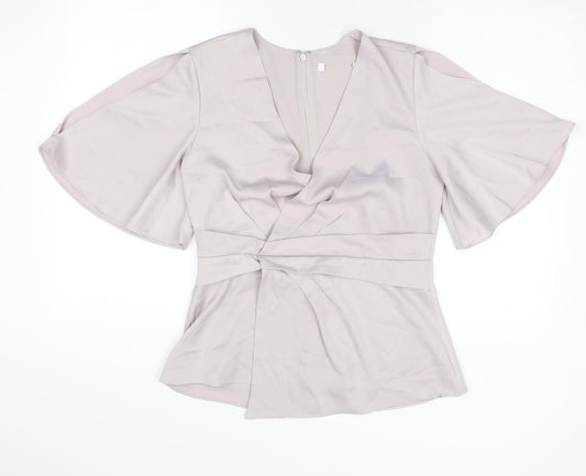 Jacques Vert Womens Grey Polyester Basic Blouse Size 10 V-Neck