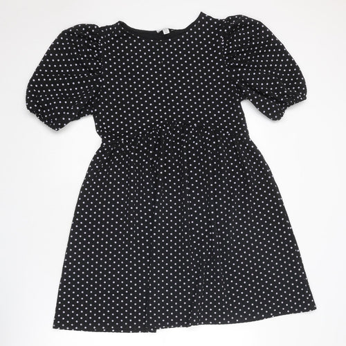 Topshop Womens Black Polka Dot Polyester A-Line Size 14 Round Neck Pullover
