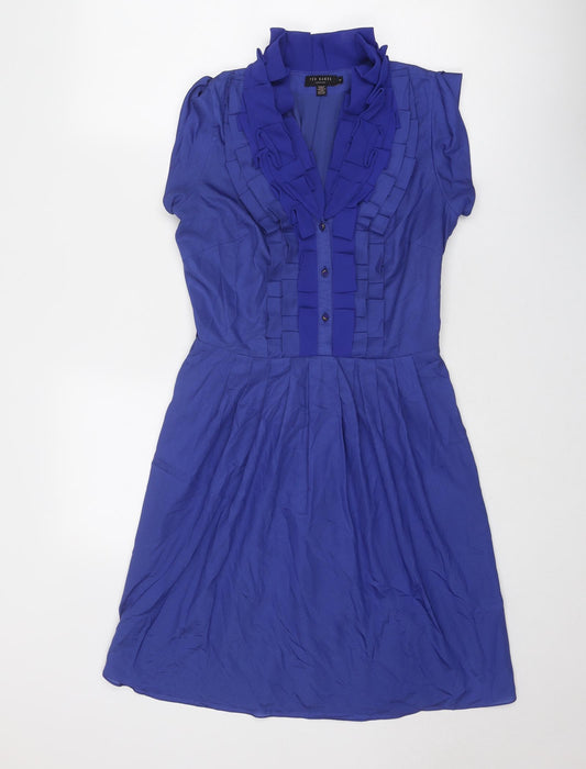 Ted Baker Womens Blue Polyester A-Line Size 10 V-Neck Zip