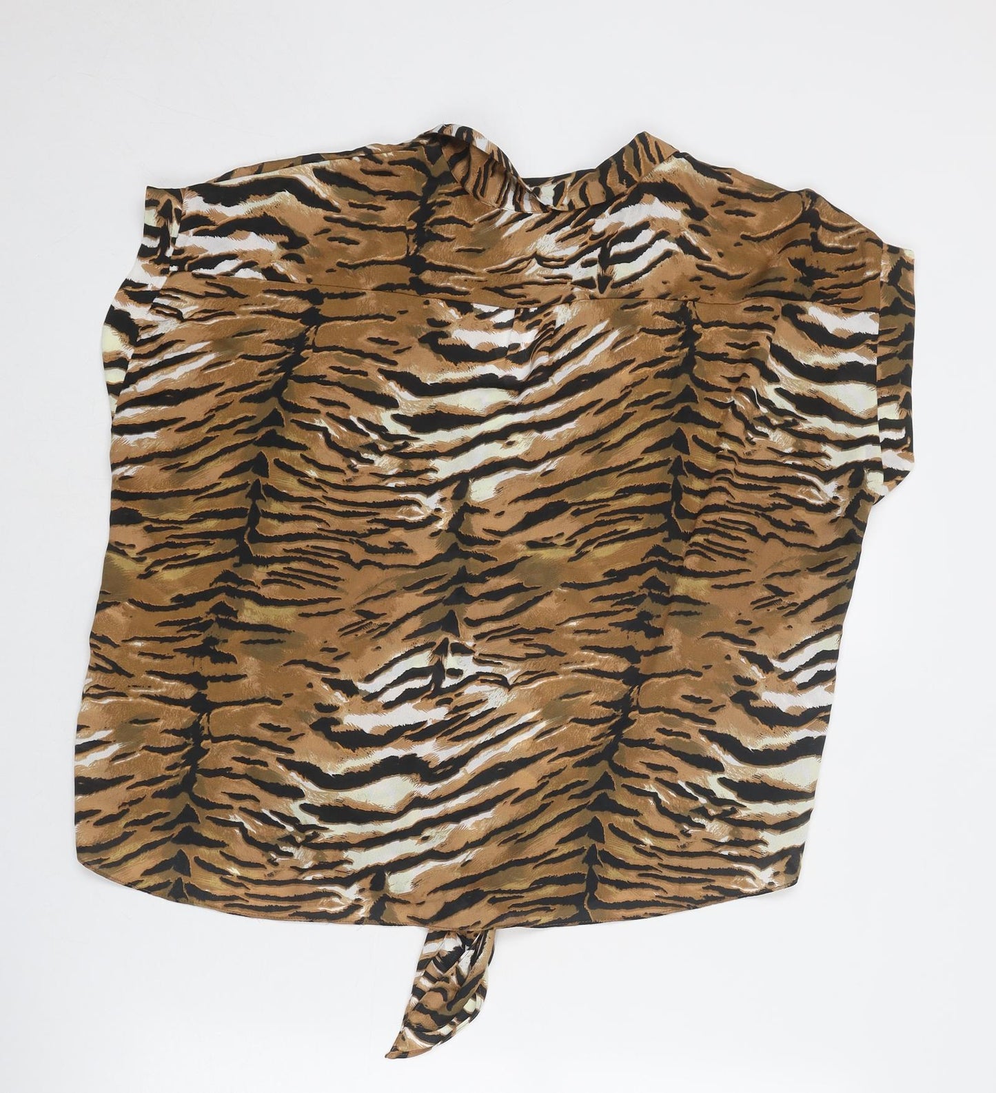 Dorothy Perkins Womens Brown Animal Print Polyester Basic Button-Up Size 16 V-Neck - Tiger Print Knot Front