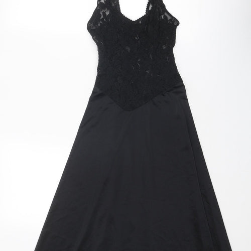 St Michael Womens Black Polyamide Slip Dress Size 10 V-Neck Pullover
