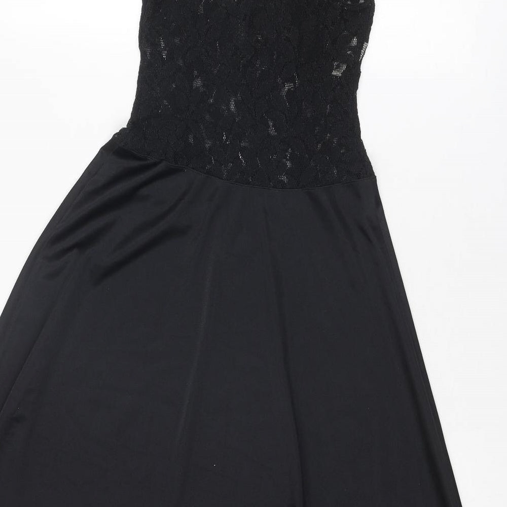 St Michael Womens Black Polyamide Slip Dress Size 10 V-Neck Pullover