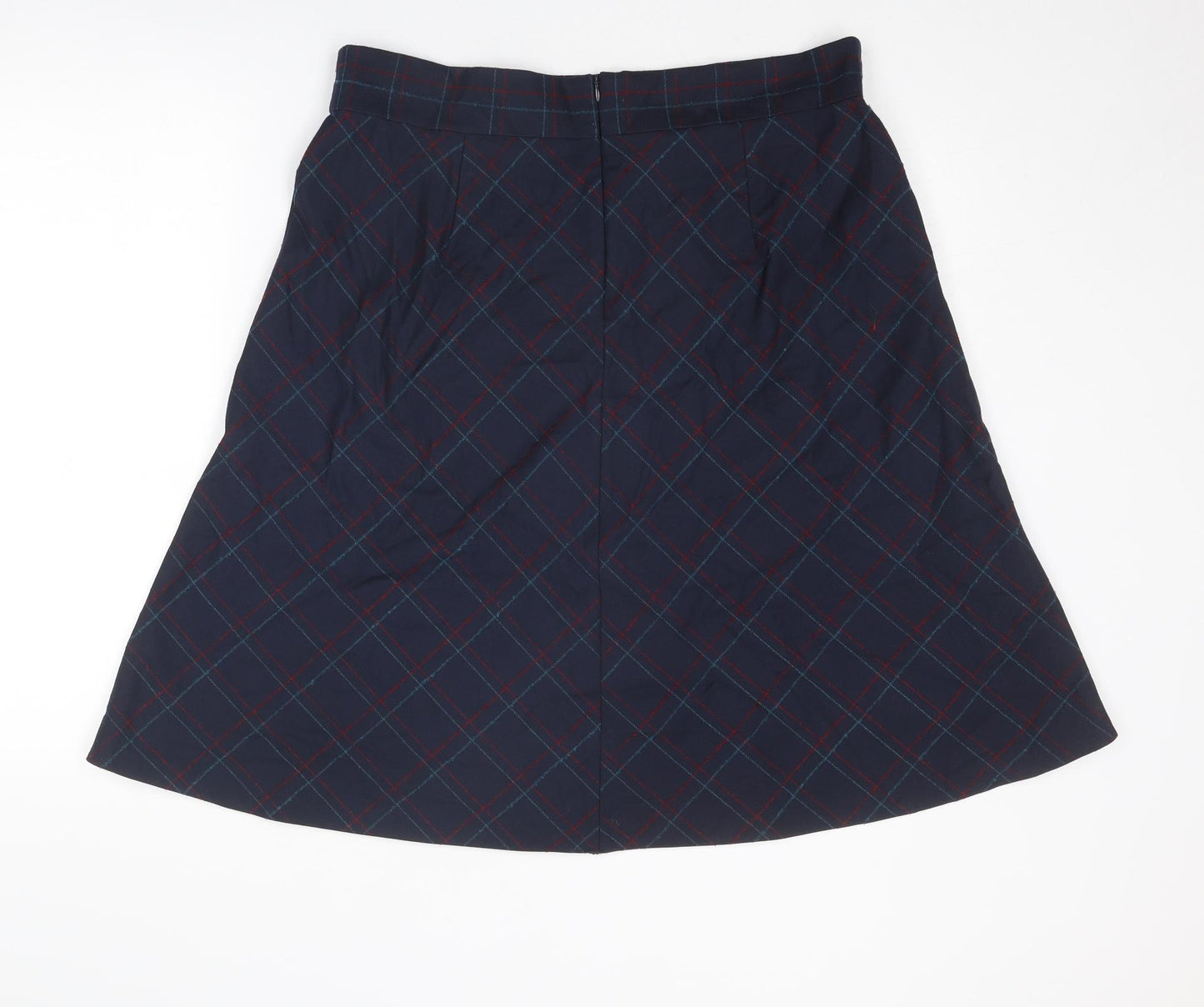 Country Casuals Womens Blue Check Polyester A-Line Skirt Size 16 Zip