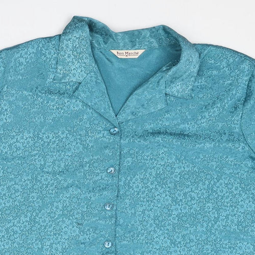 Bonmarché Womens Blue Floral Polyester Basic Button-Up Size 24 Collared