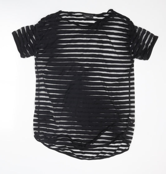 NEXT Womens Black Striped Polyester Basic T-Shirt Size 12 Round Neck