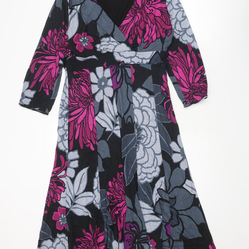 Per Una Womens Multicoloured Floral Viscose Trapeze & Swing Size 12 V-Neck Pullover