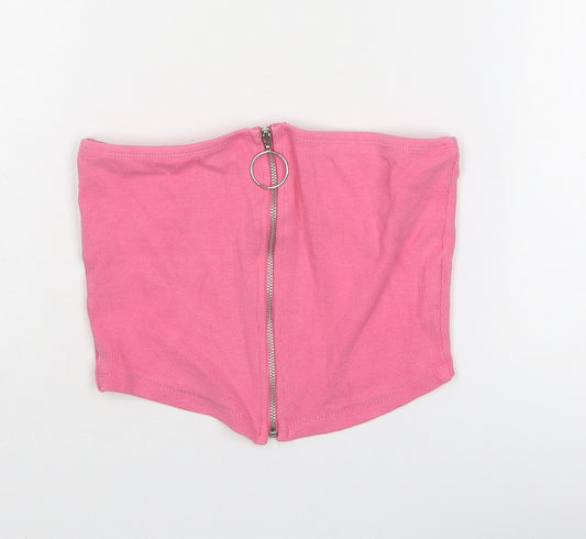 Select Womens Pink Cotton Cropped Tank Size M Square Neck - Bandeau Top