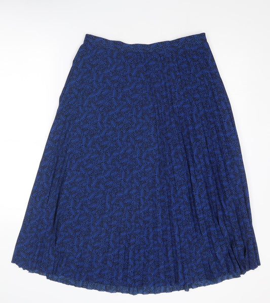 Marks and Spencer Womens Blue Geometric Polyester Pleated Skirt Size 12 Zip