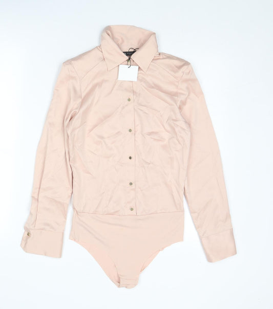 Zara Womens Pink Polyester Bodysuit One-Piece Size XS Button