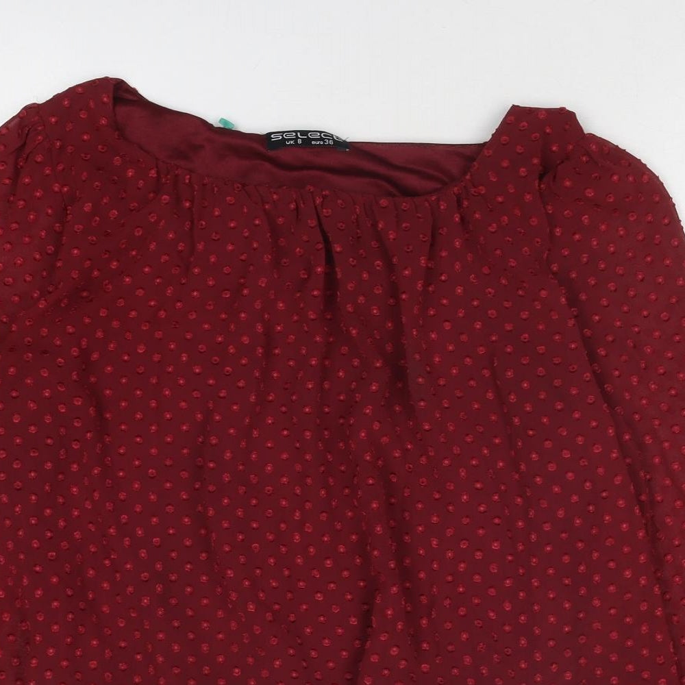 Select Womens Red Polka Dot Polyester Basic Blouse Size 8 Boat Neck