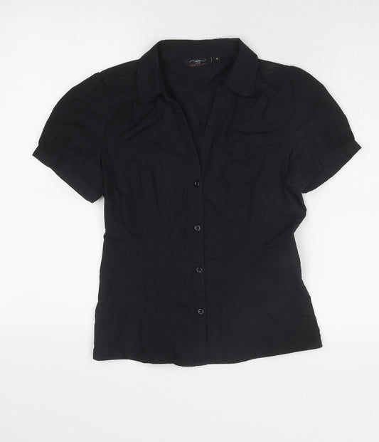 New Look Womens Black Cotton Basic Button-Up Size 8 Collared