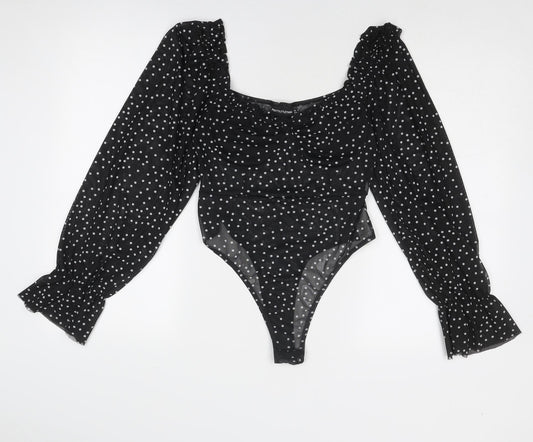 PRETTYLITTLETHING Womens Black Polka Dot Polyester Bodysuit One-Piece Size 10 Snap