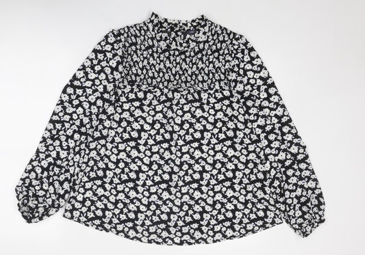 Marks and Spencer Womens Black Geometric Polyester Basic Blouse Size 10 Mock Neck