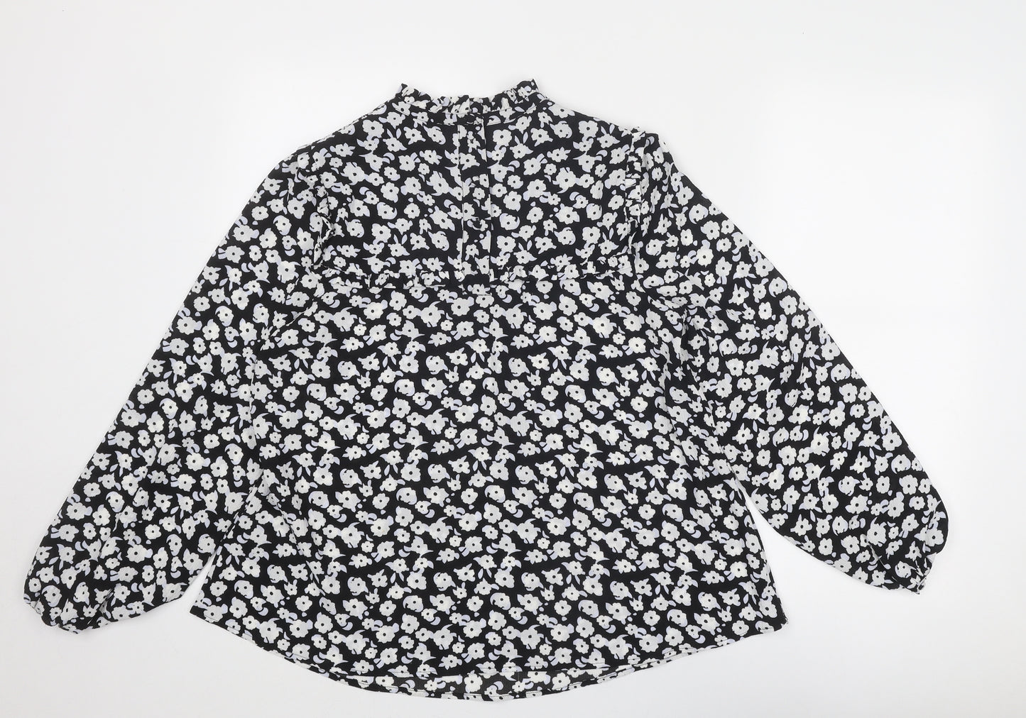 Marks and Spencer Womens Black Geometric Polyester Basic Blouse Size 10 Mock Neck