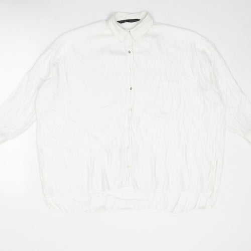 Zara Womens White Polyester Basic Button-Up Size S Collared