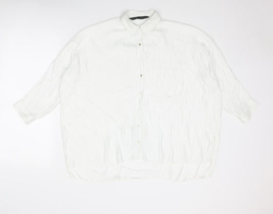 Zara Womens White Polyester Basic Button-Up Size S Collared