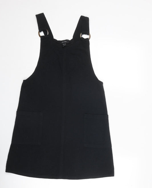 New Look Womens Black Polyester Pinafore/Dungaree Dress Size 8 Round Neck Pullover