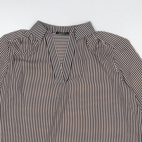 Roman Womens Black Striped Polyester Basic Blouse Size 10 Collared