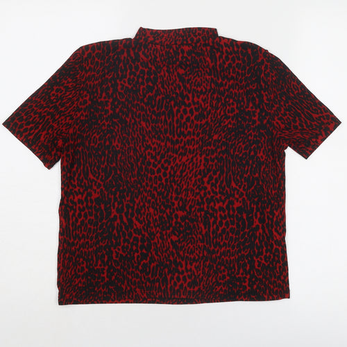 Zara Womens Red Animal Print Polyester Basic T-Shirt Size S Mock Neck - Leopard Print