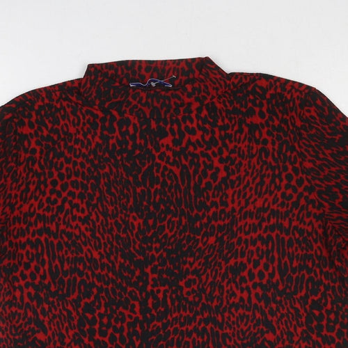 Zara Womens Red Animal Print Polyester Basic T-Shirt Size S Mock Neck - Leopard Print