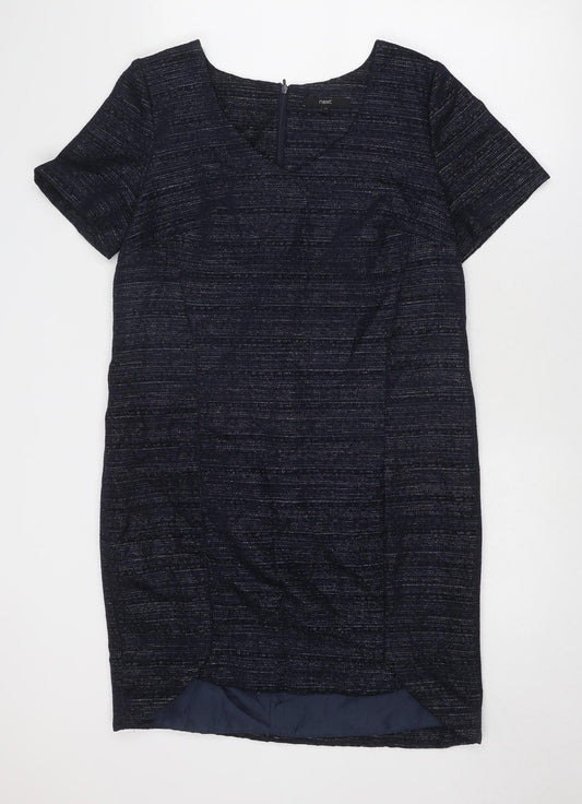 NEXT Womens Blue Striped Polyester T-Shirt Dress Size 14 V-Neck Zip