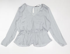 Marks and Spencer Womens Grey Polyester Basic Blouse Size 16 V-Neck - Peplum