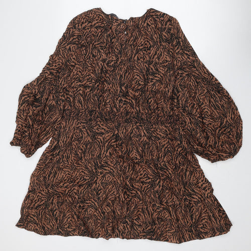 Marks and Spencer Womens Brown Animal Print Viscose A-Line Size 18 Round Neck Button - Tiger pattern