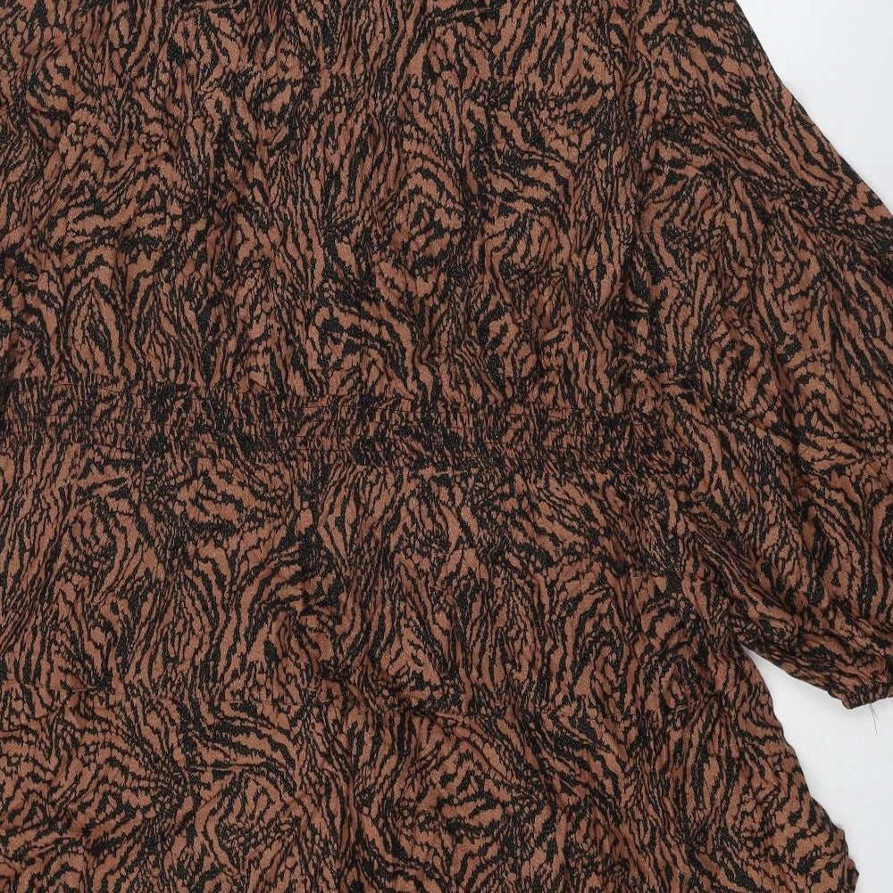 Marks and Spencer Womens Brown Animal Print Viscose A-Line Size 18 Round Neck Button - Tiger pattern