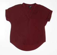 New Look Womens Red Polyester Basic Blouse Size 12 V-Neck