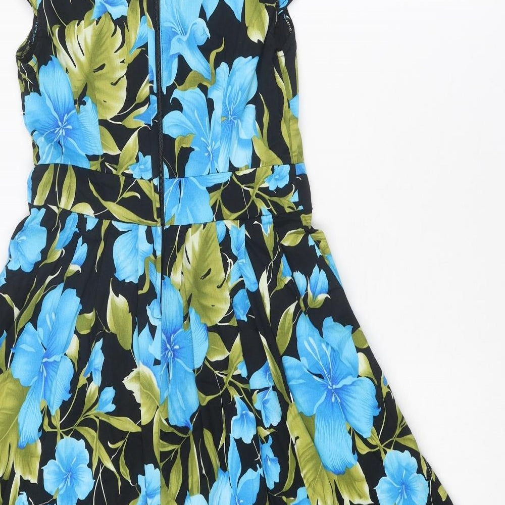 Stella Morgan Womens Multicoloured Floral Cotton Fit & Flare Size 10 Round Neck Zip