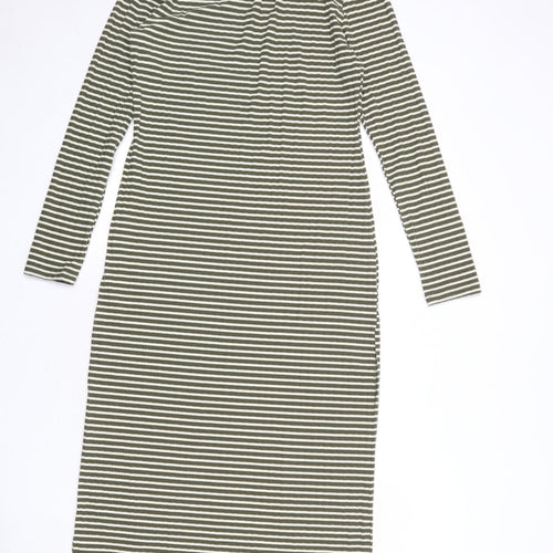 Marks and Spencer Womens Green Striped Polyester T-Shirt Dress Size 10 Round Neck Pullover