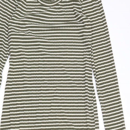 Marks and Spencer Womens Green Striped Polyester T-Shirt Dress Size 10 Round Neck Pullover