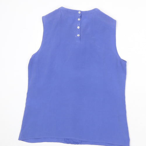L.K. Bennett Womens Blue Silk Basic Blouse Size 12 Round Neck - Pleat Front Detail
