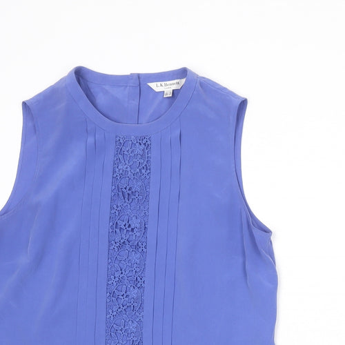 L.K. Bennett Womens Blue Silk Basic Blouse Size 12 Round Neck - Pleat Front Detail