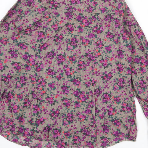 Marks and Spencer Womens Grey Floral 100% Cotton Basic Button-Up Size 18 Collared