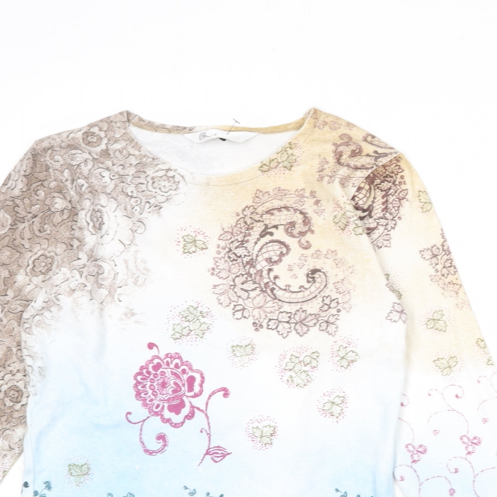 BHS Womens Multicoloured Paisley 100% Cotton Basic T-Shirt Size 10 Boat Neck