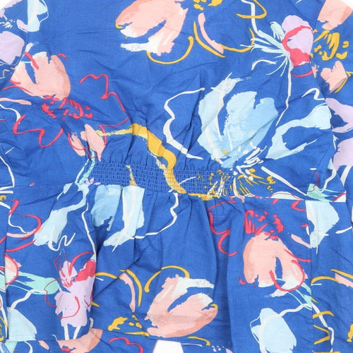 Monsoon Womens Blue Floral Linen Basic Blouse Size 12 V-Neck