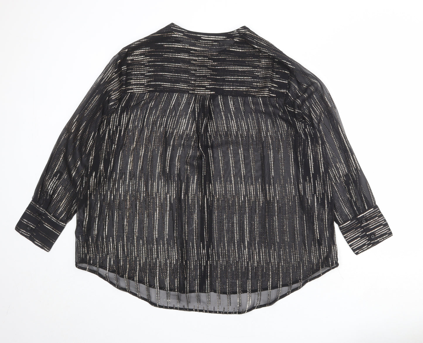 Marks and Spencer Womens Black Geometric Polyester Basic Blouse Size 20 Round Neck