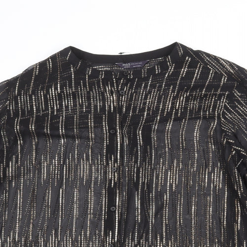 Marks and Spencer Womens Black Geometric Polyester Basic Blouse Size 20 Round Neck