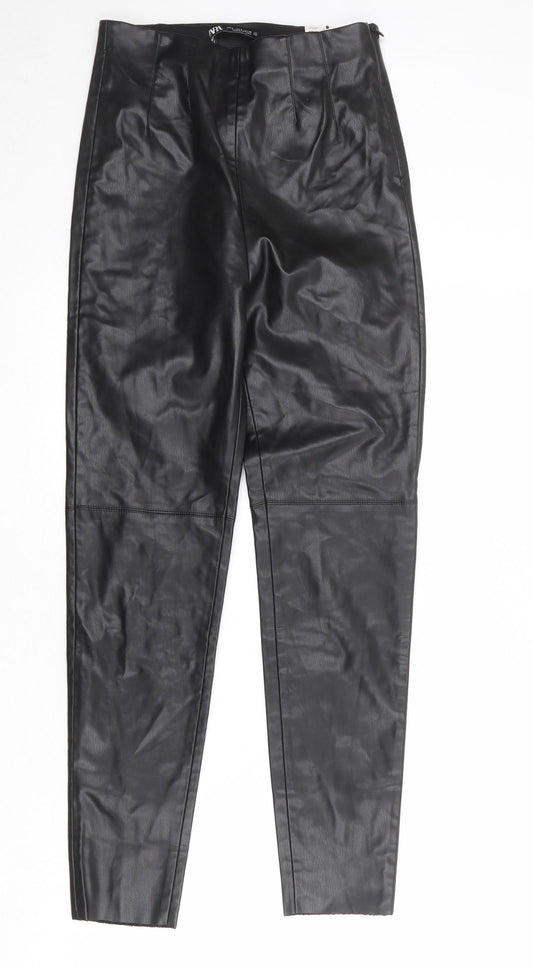 Zara Womens Black Polyurethane Jegging Trousers Size S Regular Zip - Faux Leather Style